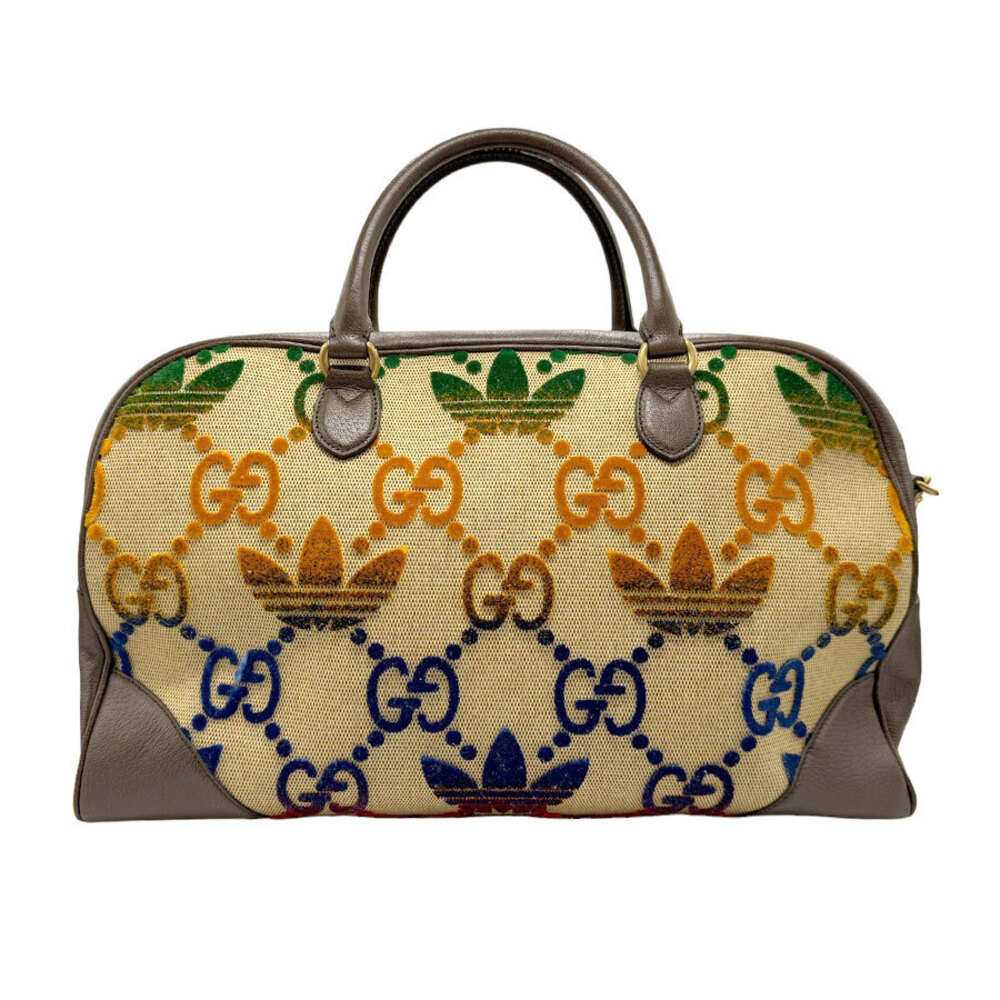 Gucci Boston Bag adidas Leather Canvas Brown Multicolor